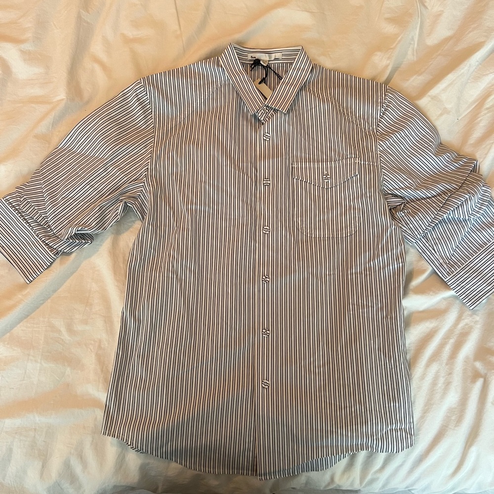 5cm white/ navy stripe button-down shirt
